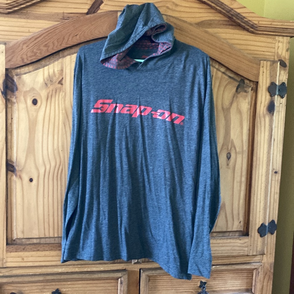 Snap On gray red lightweight long sleeve hoodie shirt size L